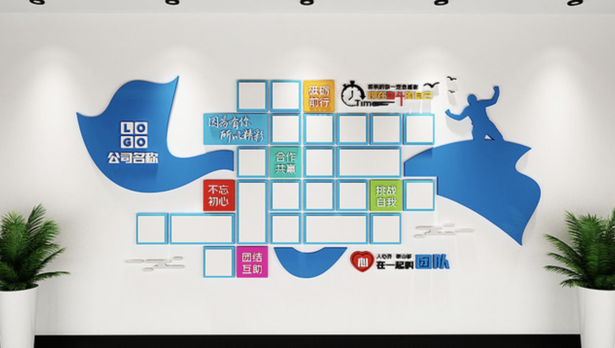 北京企業(yè)公司前臺背景墻(圖3) 藍色大氣員工風(fēng)采文化墻